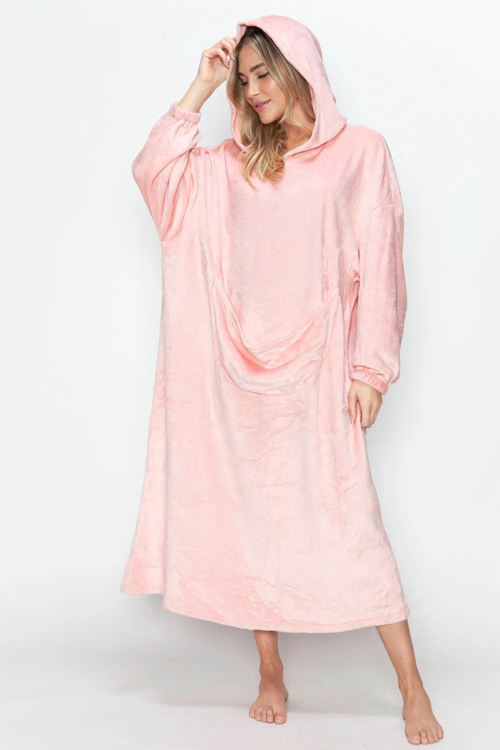 Double Take Full Size Pocketed Hooded Midi Lounge Dress - IntuitiveEncBoutique