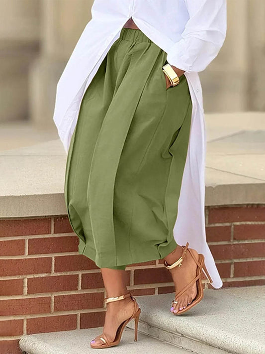 Plus Size Wide Leg Pleated Detail Cropped Pants - IntuitiveEncBoutique