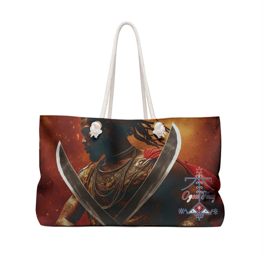 Haitian Art Ogou Weekender Bag, Travel Tote, Beach Bag, Weekend Getaway, Bohemian Style, Unique Gift Ideas