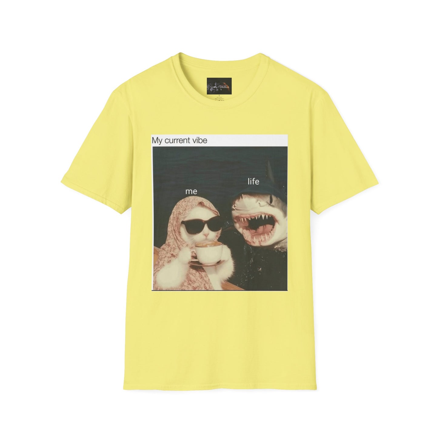 My Current Vibe T-Shirt, Funny Cat Shark Tee for Casual Outings, Unique Gift for Cat Lovers, Summer Style, Chill Vibes