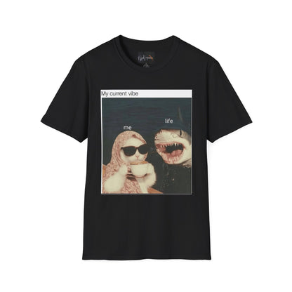 My Current Vibe T-Shirt, Funny Cat Shark Tee for Casual Outings, Unique Gift for Cat Lovers, Summer Style, Chill Vibes