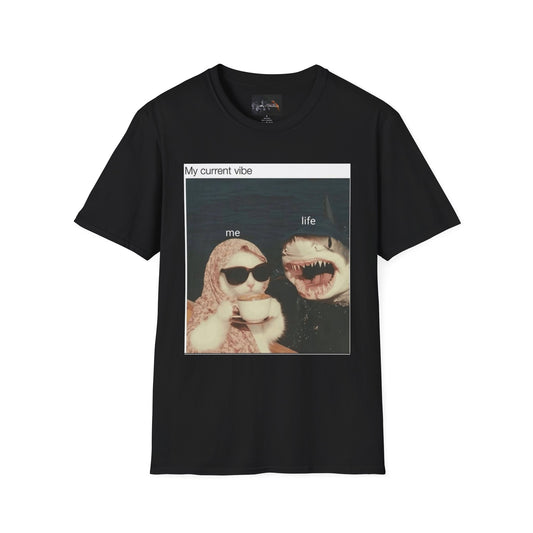 My Current Vibe T-Shirt, Funny Cat Shark Tee for Casual Outings, Unique Gift for Cat Lovers, Summer Style, Chill Vibes