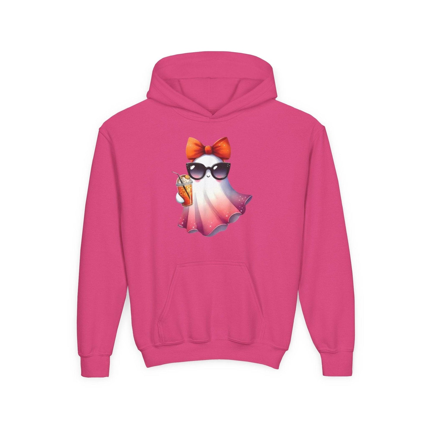 Youth Ghostly Glam Hoodie, Cute Ghost Design Sweatshirt, Halloween Apparel, Halloween Costume, Kids Hooded Sweatshirt - IntuitiveEncBoutique