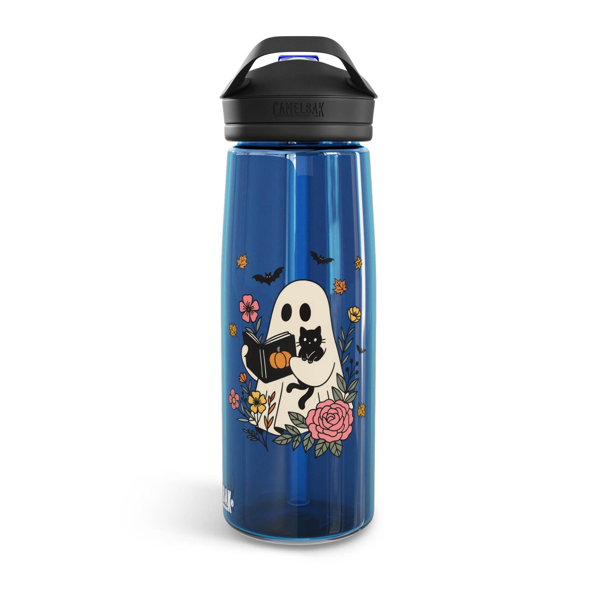 Halloween Ghost Water Bottle, Cute Halloween Drinkware, Eco-Friendly Bottle, Fall Hydration, Floral Ghost Design - IntuitiveEncBoutique