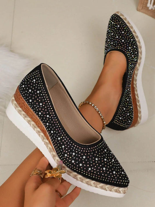 Rhinestone Point Toe Wedge Slip-Ons - IntuitiveEncBoutique