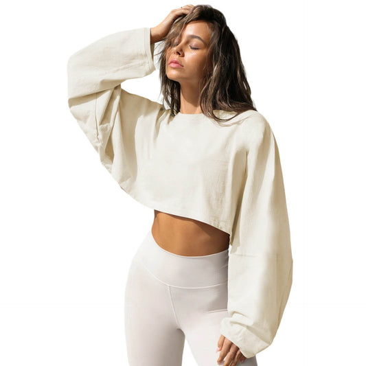 Vintage Hoodie Women's Long Sleeve Crop Knitwear Sport Yoga - IntuitiveEncBoutique