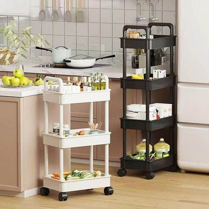 White rolling storage cart. Multifunctional, open shelves for books, ideal for kitchen & bedroom storage - IntuitiveEncBoutique