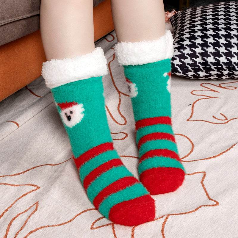 Christmas Floor Socks Indoor Home Sleep Winter Plush Thick Long Socks Women's Postpartum Socks Anti slip - IntuitiveEncBoutique
