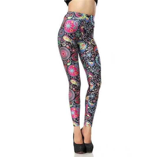 Retro Cartoon Flower Print Leggings - IntuitiveEncBoutique
