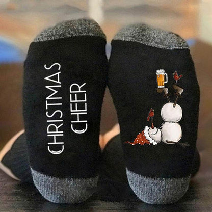 Christmas Sock Color Blocking Sub Letter Medium Tube Sock Trend Snowman Printed Sock - IntuitiveEncBoutique
