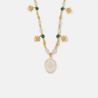 Titanium Steel Freshwater Pearl Oval Pendant Necklace - IntuitiveEncBoutique