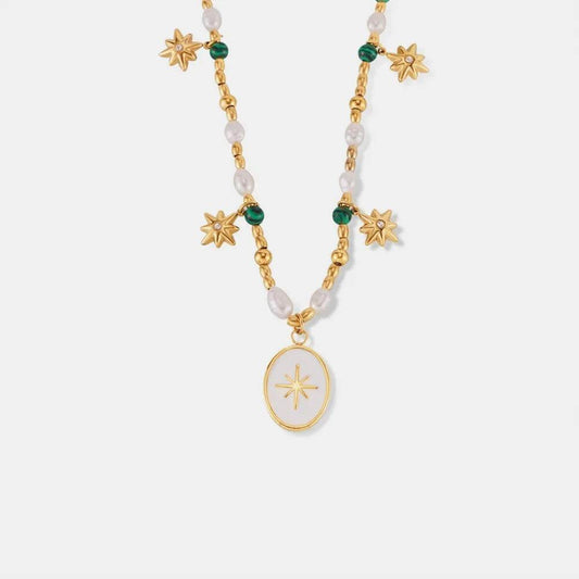 Titanium Steel Freshwater Pearl Oval Pendant Necklace - IntuitiveEncBoutique