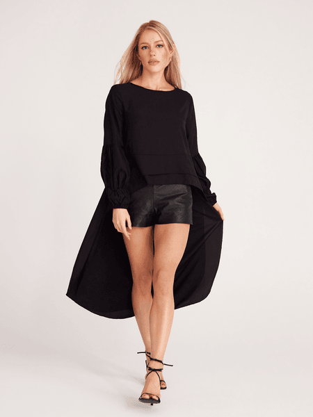 Round Neck Asymmetrical Hem Lantern Sleeve Blouse - IntuitiveEncBoutique