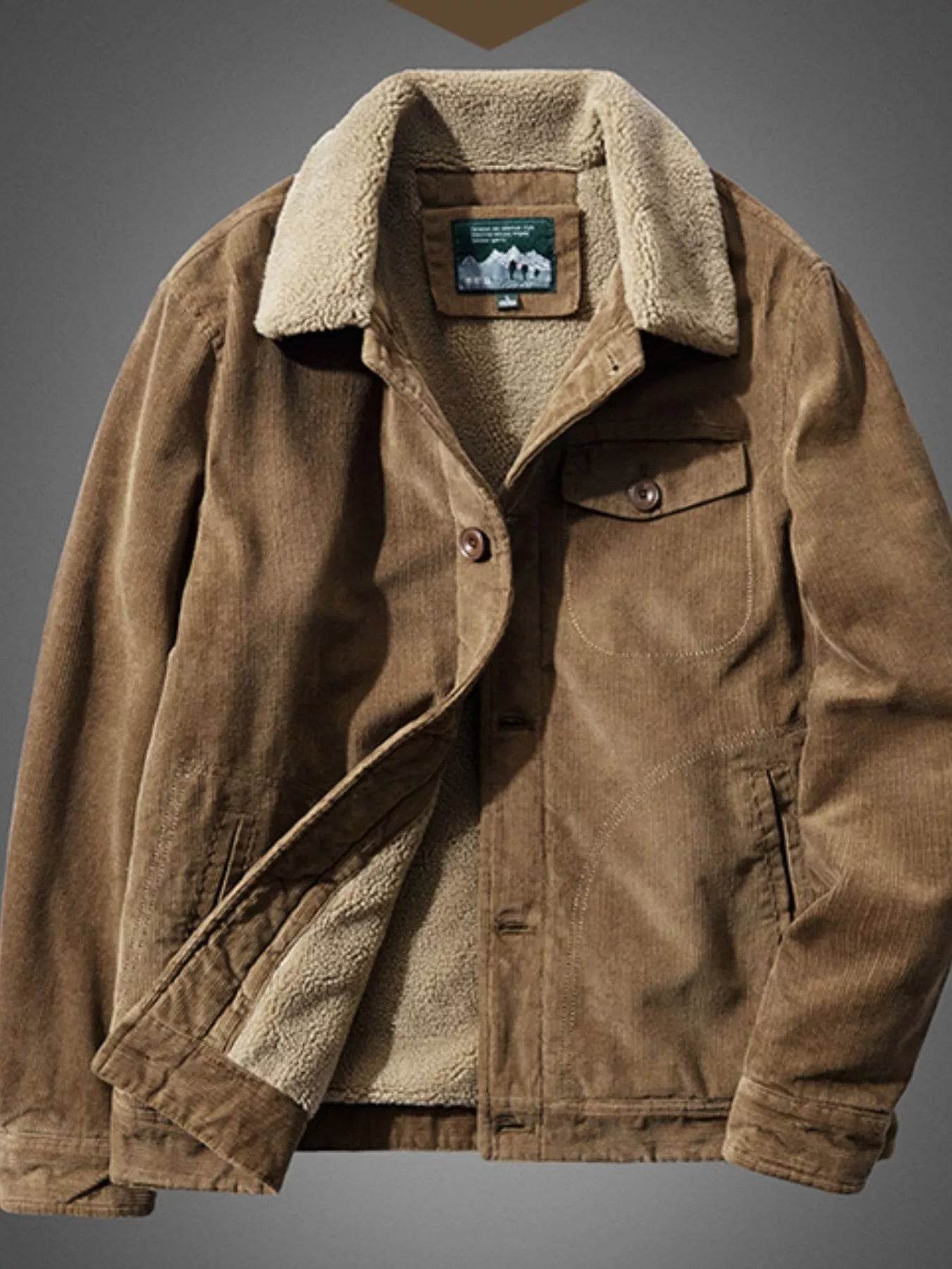 Men's Plus Size Sherpa Corduroy Button Up Jacket - IntuitiveEncBoutique