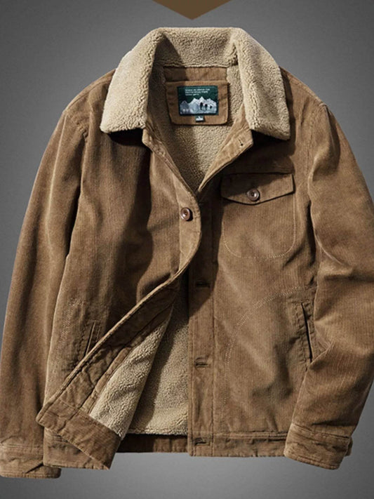 Men's Plus Size Sherpa Corduroy Button Up Jacket - IntuitiveEncBoutique