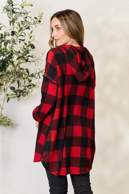 Heimish Full Size Plaid Button Front Hooded Shirt - IntuitiveEncBoutique