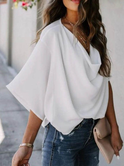 Full Size Ruched Three-Quarter Sleeve Blouse Plus Size - IntuitiveEncBoutique
