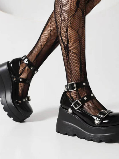 Platform Mary Jane Shoes with Triple Buckle Straps - IntuitiveEncBoutique