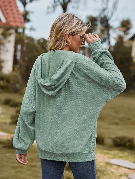 Zip Up Drawstring Long Sleeve Hooded Jacket - IntuitiveEncBoutique