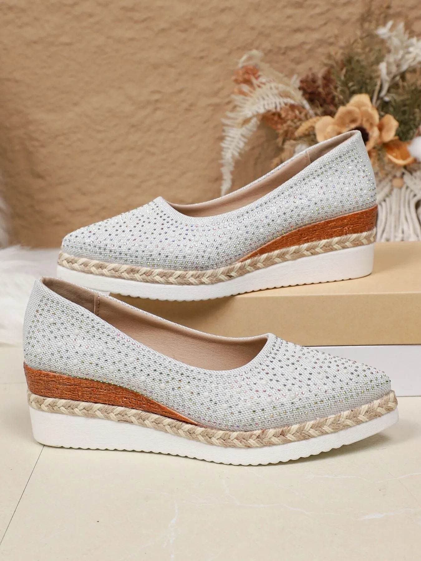 Rhinestone Point Toe Wedge Slip-Ons - IntuitiveEncBoutique