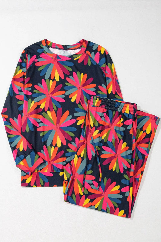 Plus Size Printed Round Neck Top and Drawstring Pants Set - IntuitiveEncBoutique