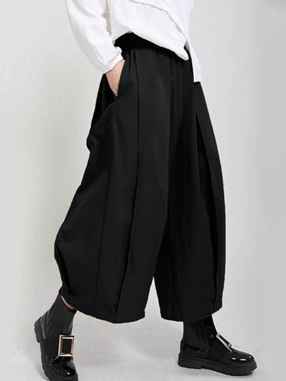 Plus Size Wide Leg Pleated Detail Cropped Pants - IntuitiveEncBoutique