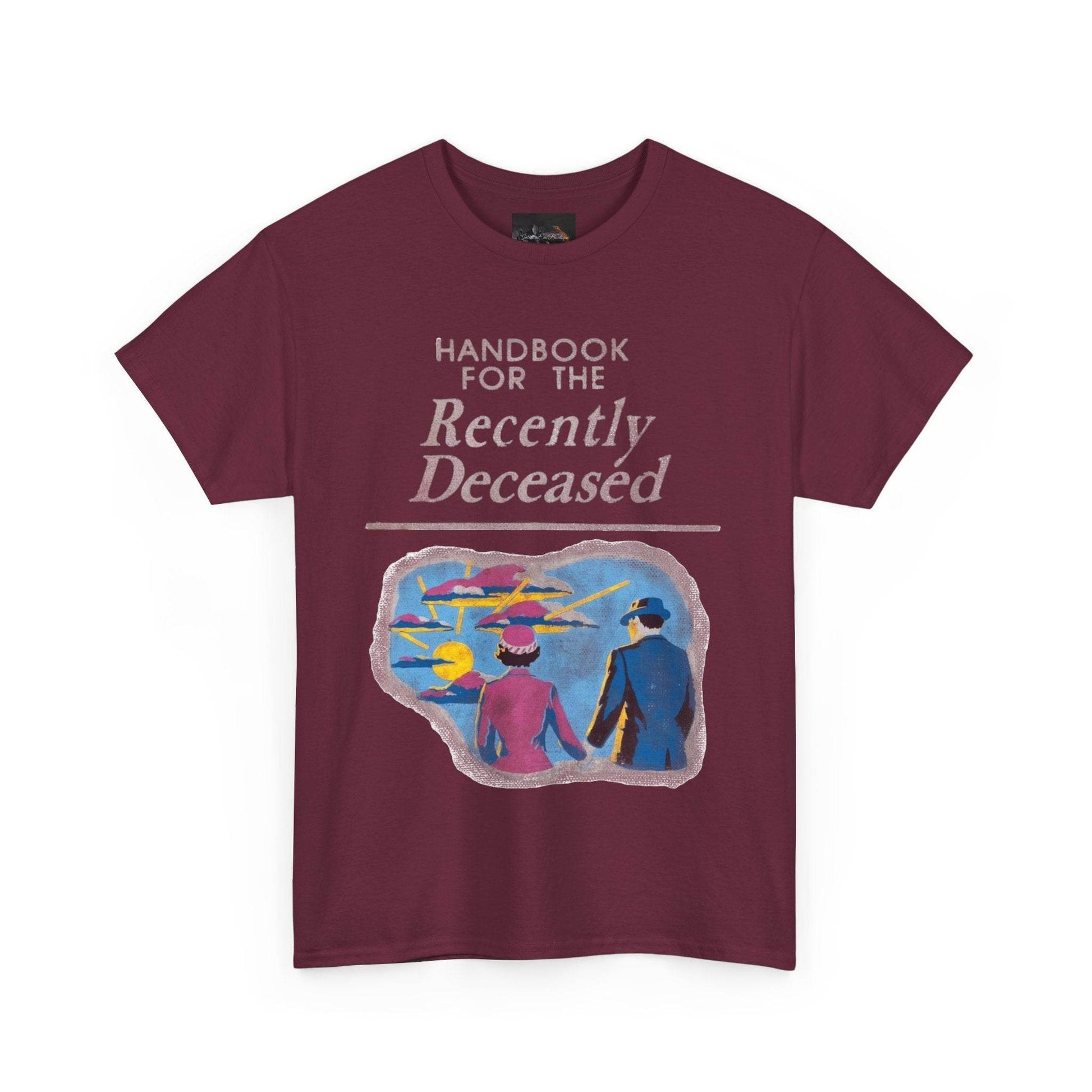 Vintage-Inspired Unisex Tee, Handbook for the Recently Deceased Shirt, Cool Graphic Tee, Unique Gift for Death Awareness, Halloween Costume - IntuitiveEncBoutique