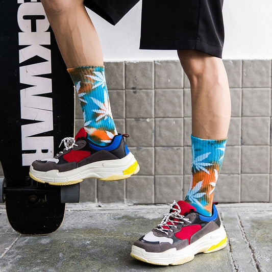 White Maple Leaves Men Colorful Cotton Socks Hip Hop Street Skater  Socks