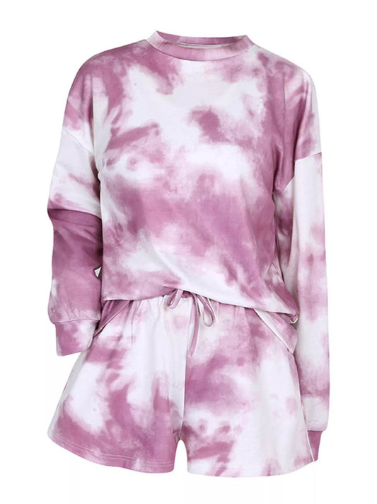 Tie-Dye Round Neck Top and Shorts Set - IntuitiveEncBoutique