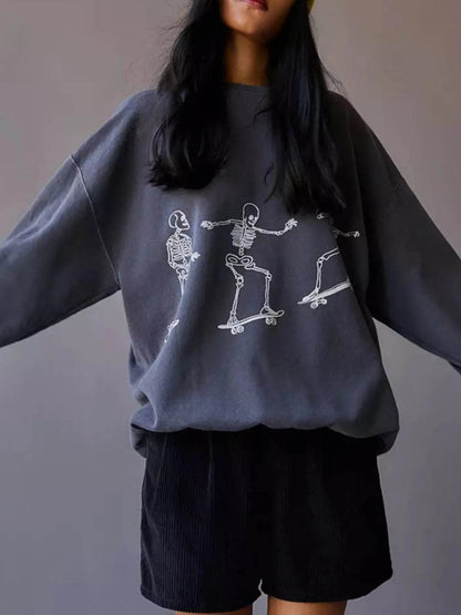 Skeleton Graphic Oversized Sweatshirt - IntuitiveEncBoutique