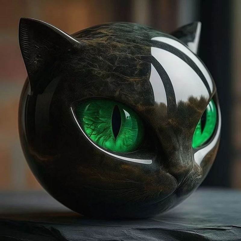 Black cat stone statue (resin head, marble texture): healing stone, souvenir, gift, home/office desk decor. - IntuitiveEncBoutique