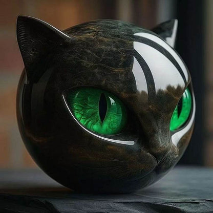 Black cat stone statue (resin head, marble texture): healing stone, souvenir, gift, home/office desk decor. - IntuitiveEncBoutique