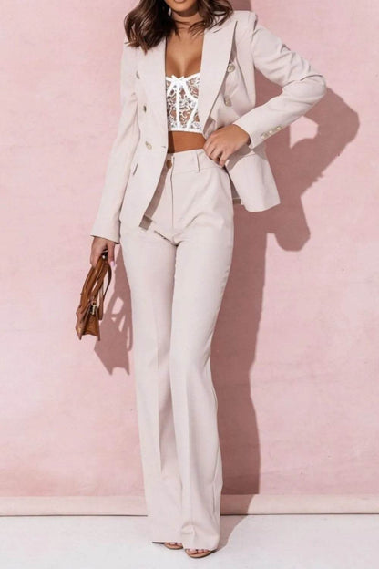 Full Size Lapel Collar Long Sleeve Blazer and Pants Set Plus Size - IntuitiveEncBoutique