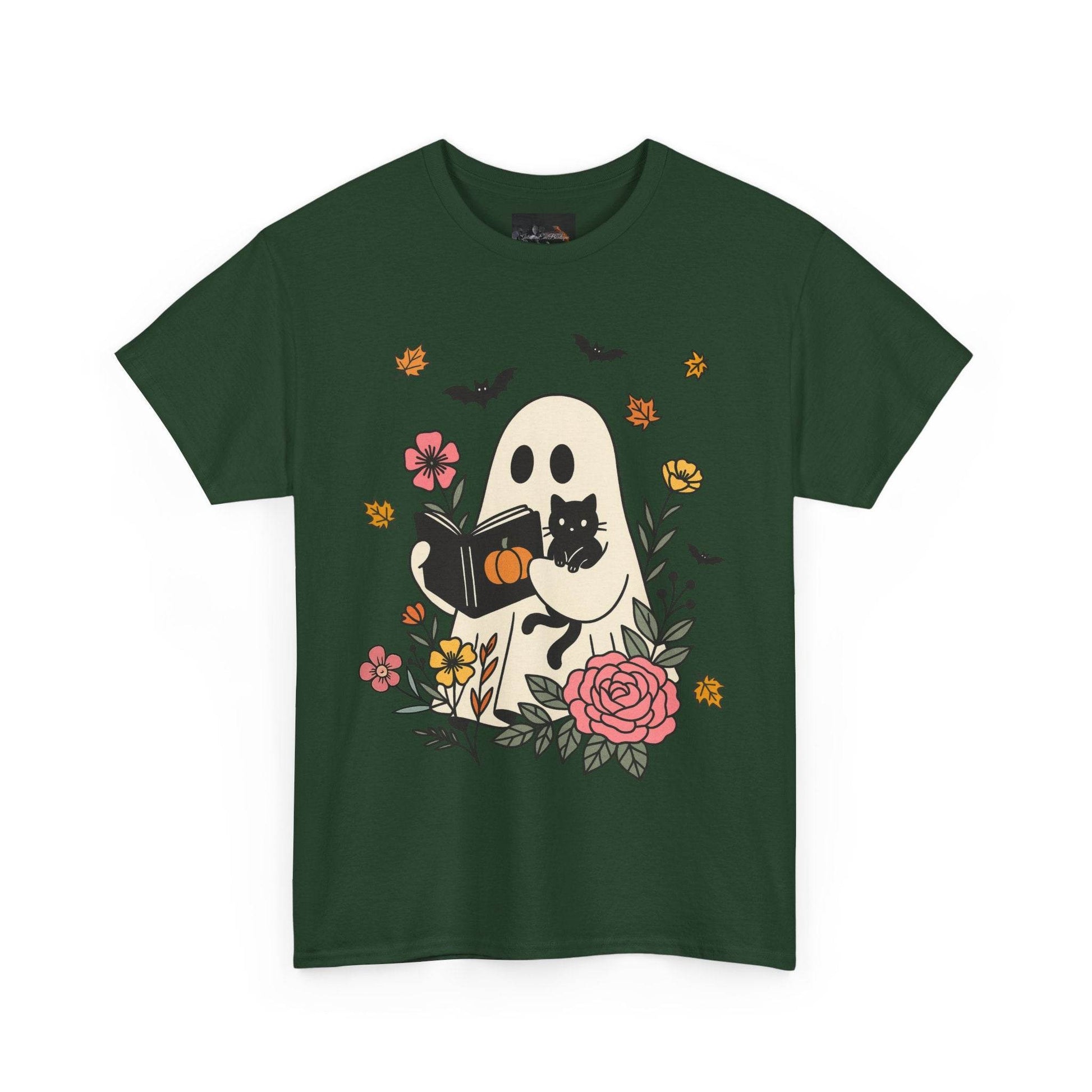 Cute Ghost & Cat Unisex Heavy Cotton Tee - IntuitiveEncBoutique