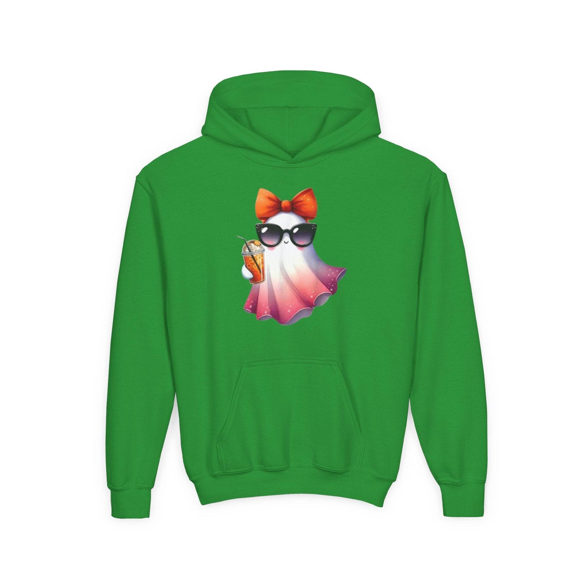 Youth Ghostly Glam Hoodie, Cute Ghost Design Sweatshirt, Halloween Apparel, Halloween Costume, Kids Hooded Sweatshirt - IntuitiveEncBoutique