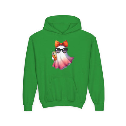 Youth Ghostly Glam Hoodie, Cute Ghost Design Sweatshirt, Halloween Apparel, Halloween Costume, Kids Hooded Sweatshirt - IntuitiveEncBoutique