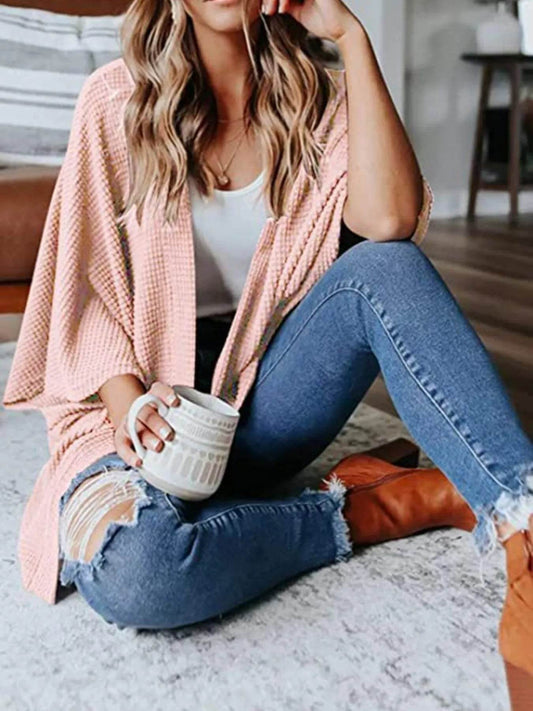 Full Size Open Front Waffle Knit Cardigan Plus Size - IntuitiveEncBoutique