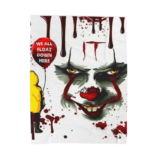 Creepy Clown Velveteen Plush Blanket - Horror Decor, Cozy Home, Movie Night, Halloween Gift, Unique Throw - IntuitiveEncBoutique