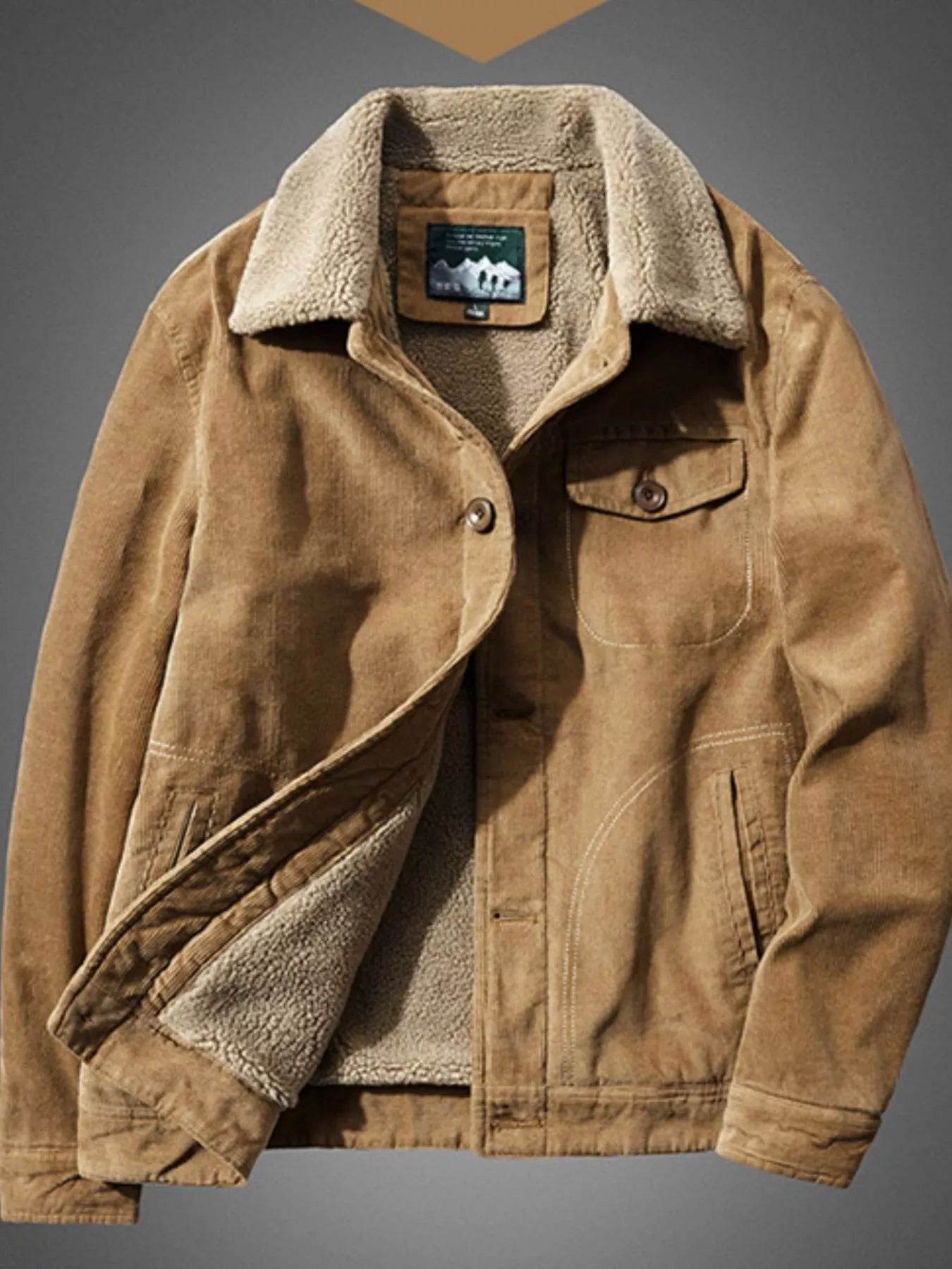 Men's Plus Size Sherpa Corduroy Button Up Jacket - IntuitiveEncBoutique