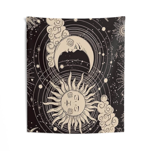 Celestial Sun and Moon Wall Tapestry - Boho Home Decor, Cosmic Wall Hanging, Astrology Room Decor, Sun and Moon Art, Celestial Decor - IntuitiveEncBoutique