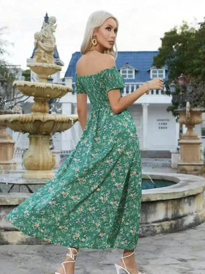 Full Size Slit Off-Shoulder Floral Midi Dress Plus Size - IntuitiveEncBoutique
