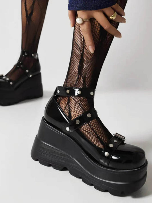 Platform Mary Jane Shoes with Triple Buckle Straps - IntuitiveEncBoutique