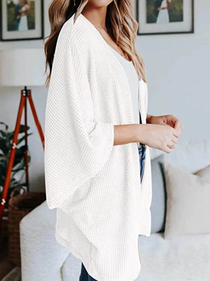 Full Size Open Front Waffle Knit Cardigan Plus Size - IntuitiveEncBoutique