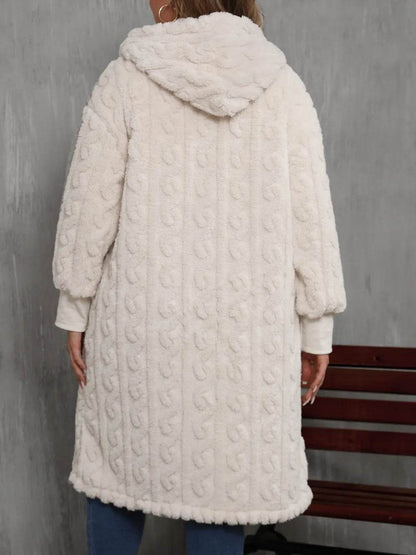 Plus Size Open Front Hooded Plush Coat - IntuitiveEncBoutique