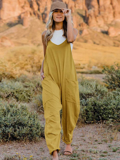 Double Take Full Size Sleeveless V-Neck Pocketed Jumpsuit - IntuitiveEncBoutique