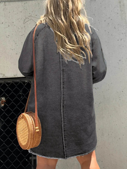 Full Size Button-Front Long Sleeve Denim Shirt Dress Plus Size - IntuitiveEncBoutique