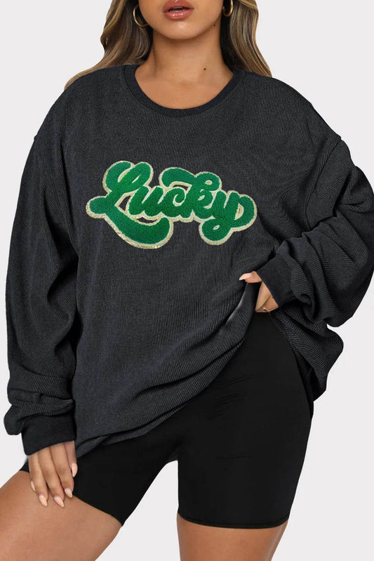 Plus Size LUCKY Round Neck Sweatshirt - IntuitiveEncBoutique