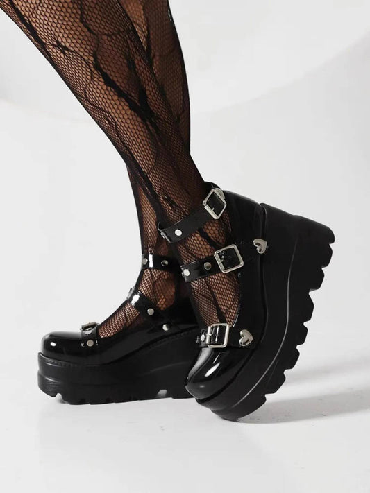 Platform Mary Jane Shoes with Triple Buckle Straps - IntuitiveEncBoutique