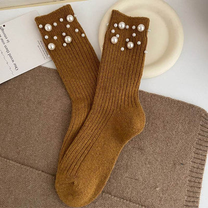 Korean style fashionable rivet bead pile socks autumn and winter thick warm rabbit wool - IntuitiveEncBoutique