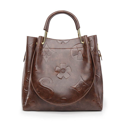 Handbag Women's Fashion Embossed Tote Bag Large Capacity Maternity Bucket Bag - IntuitiveEncBoutique